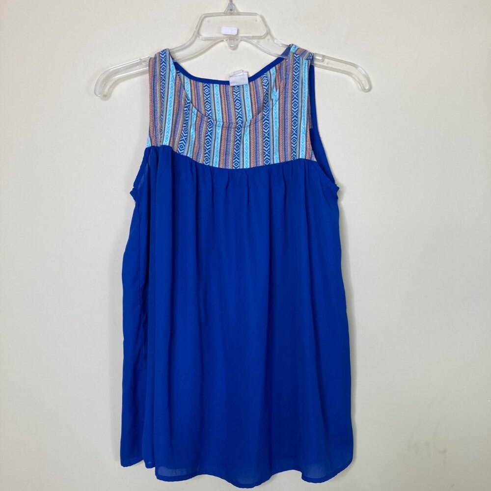 Pink Owl Tank Top Small Multi-Colored Embroidered Accent Blue Sheer Layer